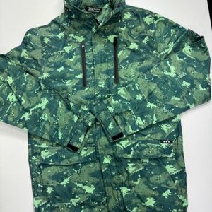The Hundreds Digital  Camo Green Neon Jacket Zip Parka Waterproof Hooded Shell M